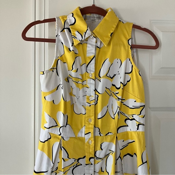Sandra Darren Women Sleeveless Cotton Sateen Button-down Shirt Floral Dress (8) - Picture 5 of 9